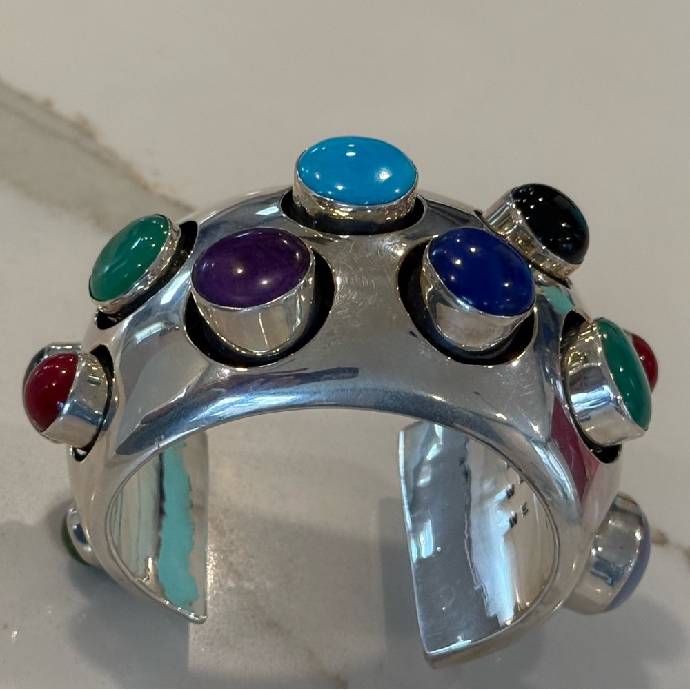 Kim Rawdin Sterling Silver and Gemset 'Shadowbox' Cuff Bracelet